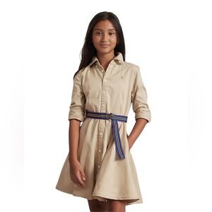Ralph Lauren NWT Girl’s Long Sleeve Khaki Fall Winter Classic Shirt Dress 12